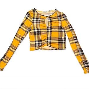 NWT Full Circle Trends Yellow Plaid Long Sleeve Crop Top Size M